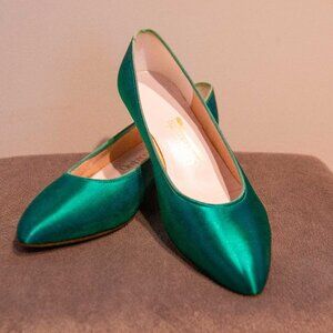 Shiny Emerald Green Satin Flats